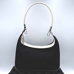 Gucci Vintage Tom Ford Era Black Canvas Purse Ivory Leather Hobo Shoulder Bag